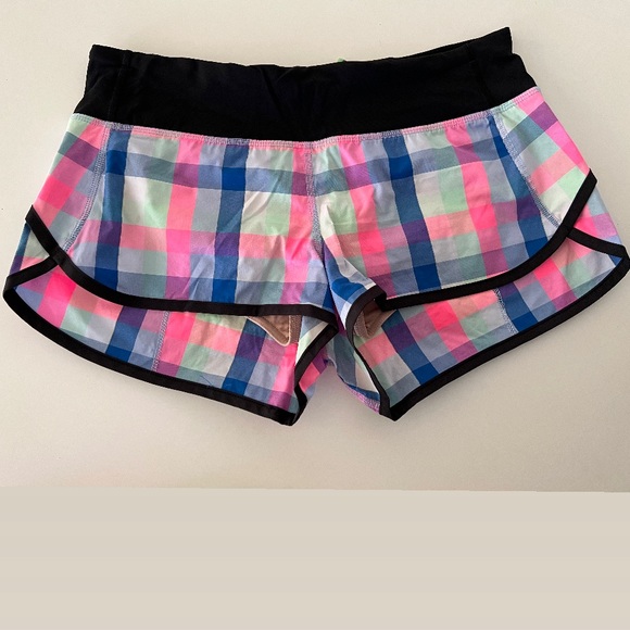 lululemon | Speed Short | blue + green + pink plaid print | size 6 - Picture 3 of 4